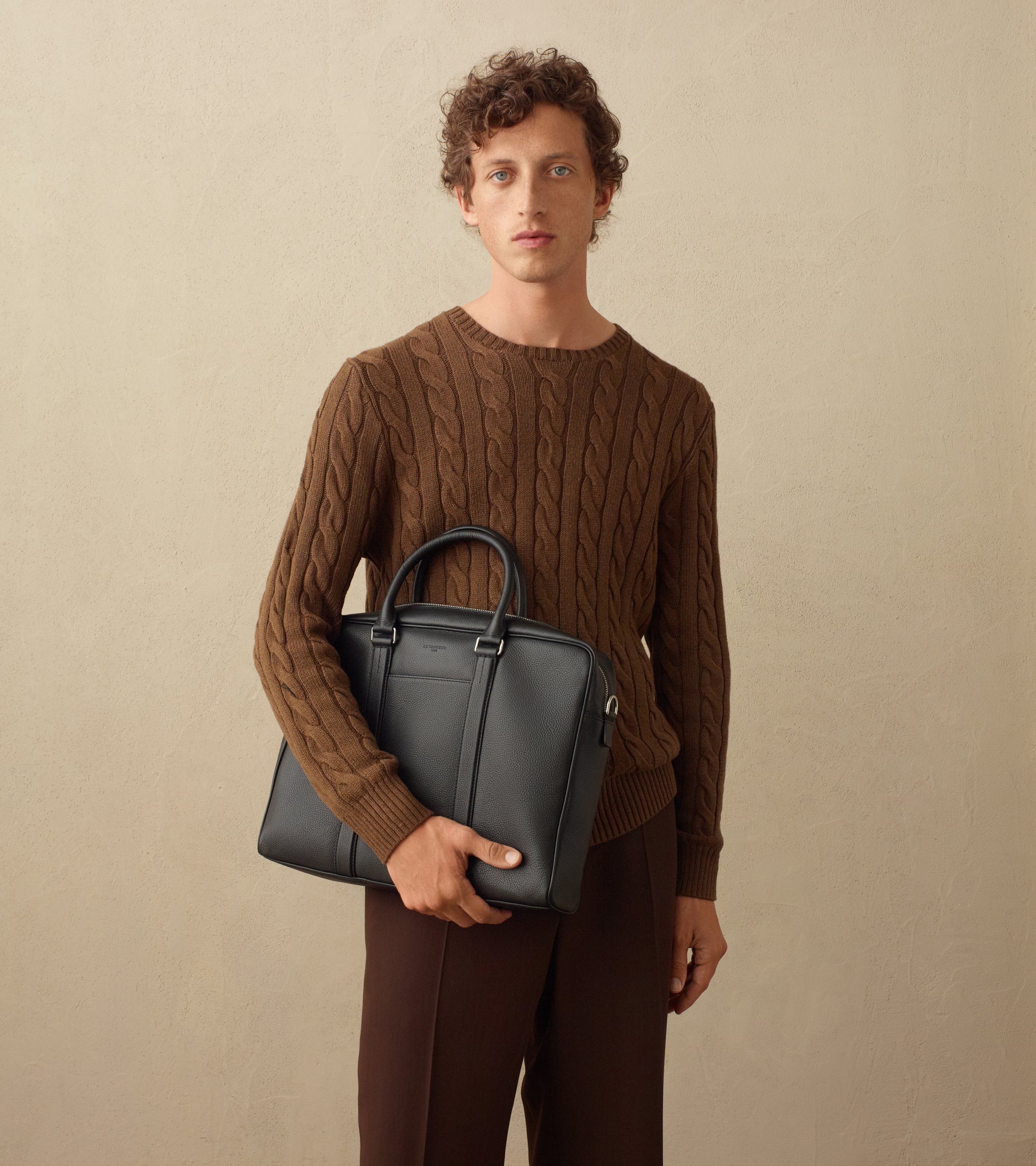 Charles 15" briefcase in grained leather small size