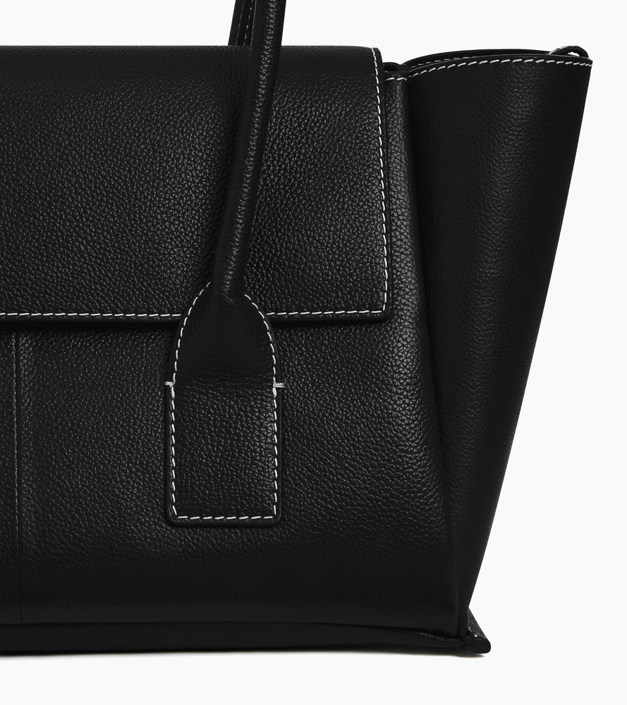 Medium tote bag with flap in grained leather