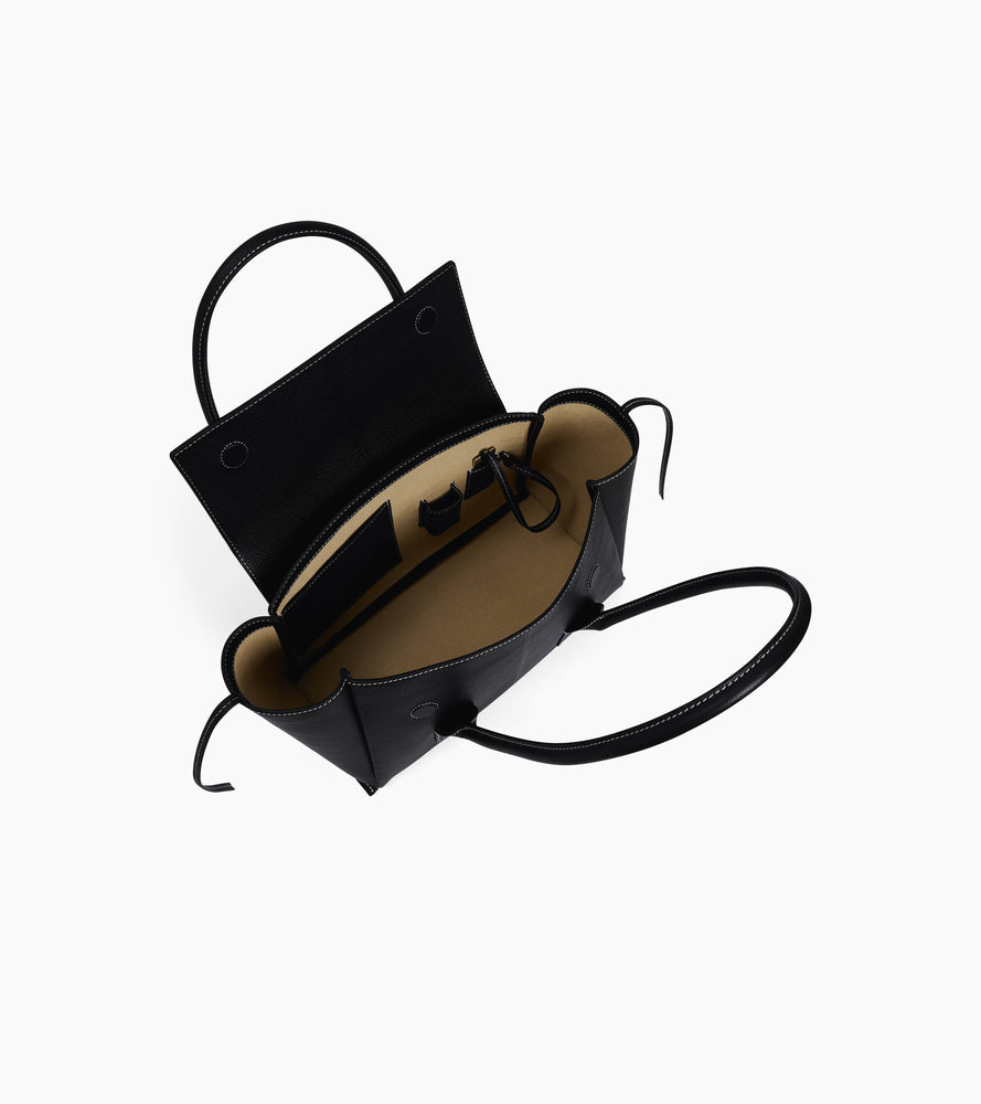 Medium tote bag with flap in grained leather