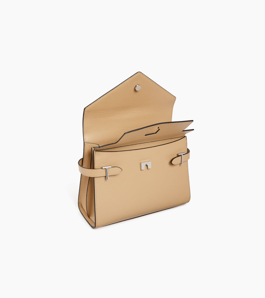 Emilie medium handbag with double flap in grained leather