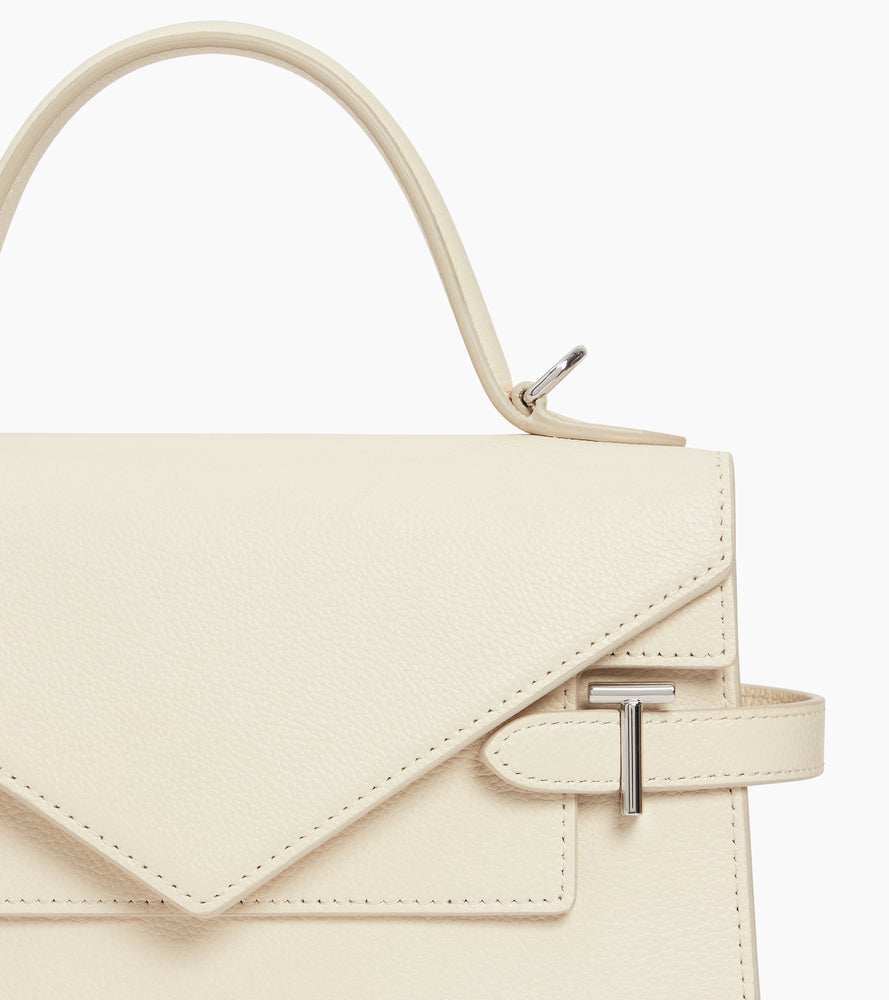 Emilie medium handbag with double flap in grained leather
