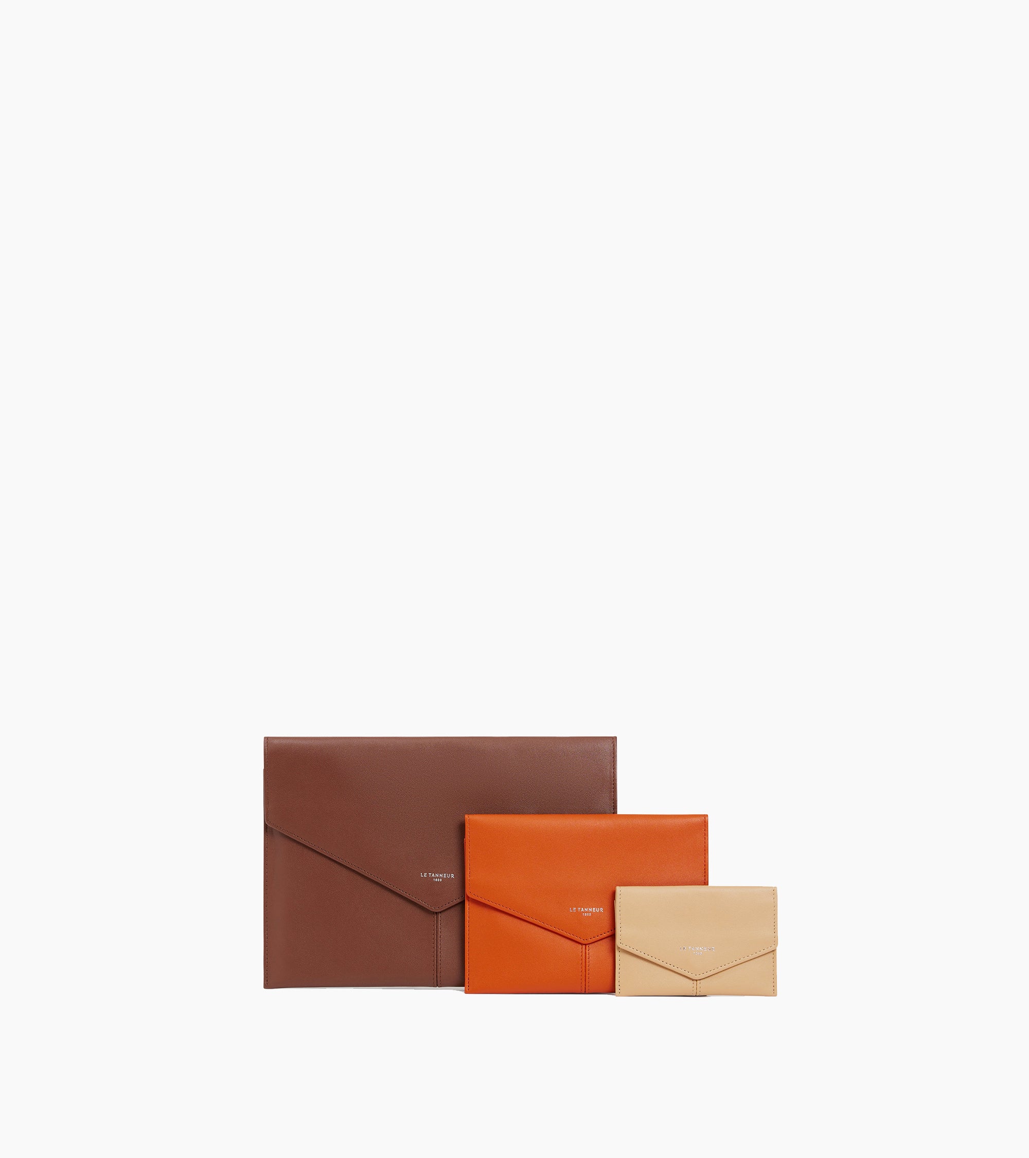 Trio of pouches Charlotte in smooth leather