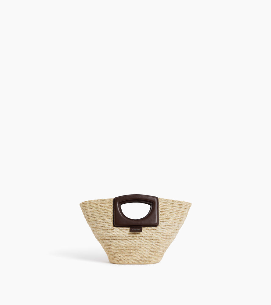 Bolso de mano pequeño en rafia natural y cuero liso vegetal